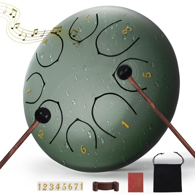 MENGBEI Rain Drum for Outside 6 Inches 8 Notes Rain Drum for Garden Instrument  Drum Rain Chime Waterproof  Rain Drum Outdoor  with Drum Bag  Music Book  Drum Mallets (Stone Green) - Image 1